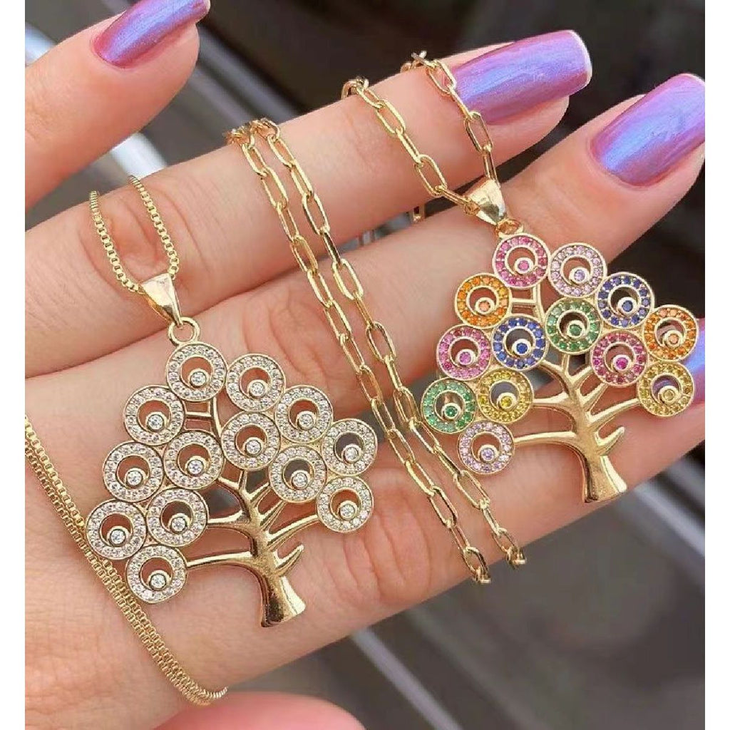 Tree Of Life Cubic Zirconia 18K Gold Necklace Pendant Chain Women Bulk
