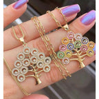 Tree Of Life Cubic Zirconia 18K Gold Necklace Pendant Chain Women Bulk