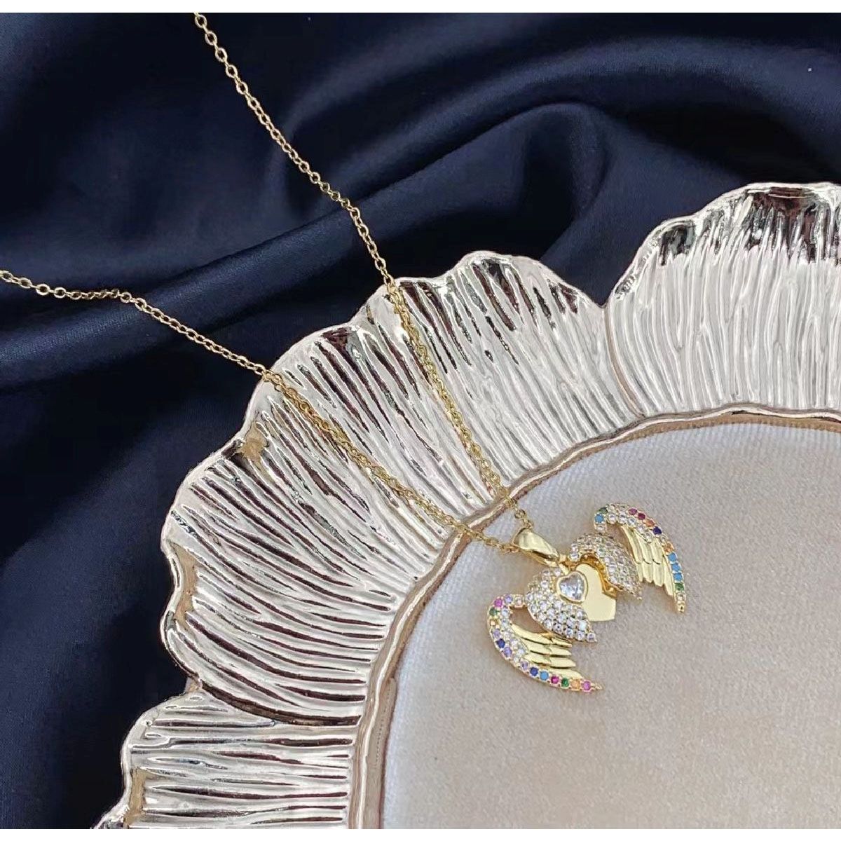 Angle Wings Gold Heart Love Multi Color Pendant Chain Women Bulk