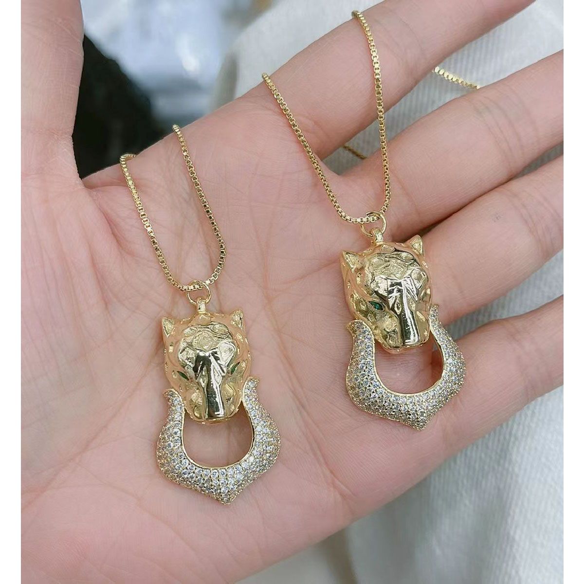 Panther Ring Green Eye Cubic Zirconia 18K Gold Pendant Chain Bulk
