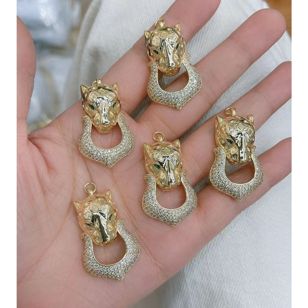 Panther Ring Green Eye Cubic Zirconia 18K Gold Pendant Chain Bulk