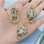 Tiger Cub Black Green Eye Cubic Zirconia 18K Gold Pendant Chain Bulk