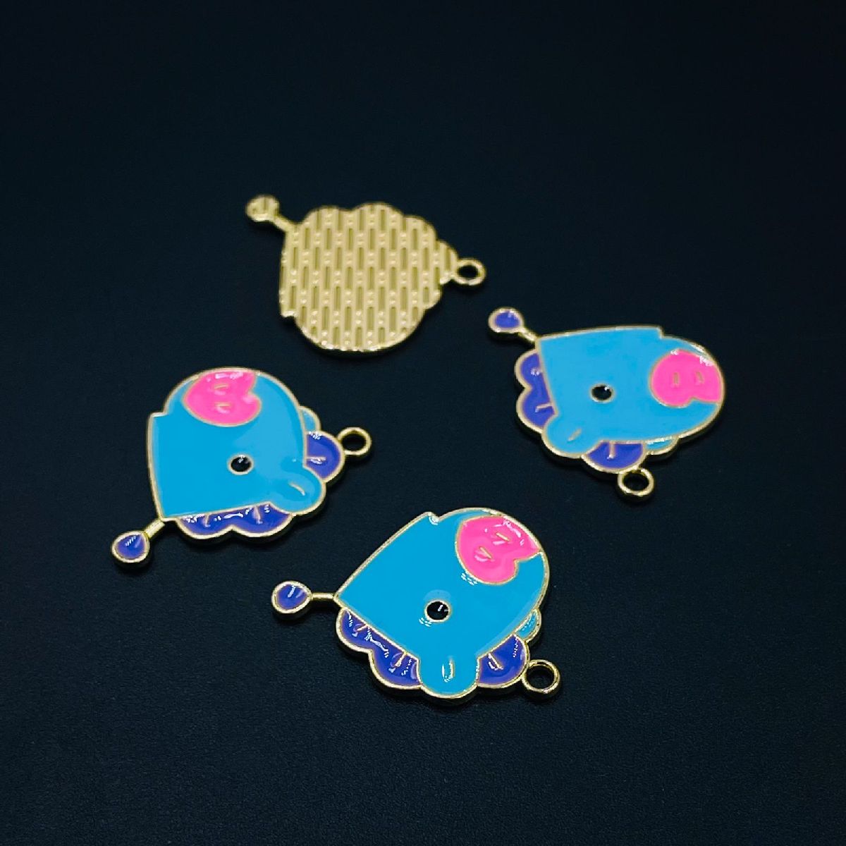 Copper Enamel Blue Pink Gold Cartoon Pig Charm For Women Pack Of_6 Main image