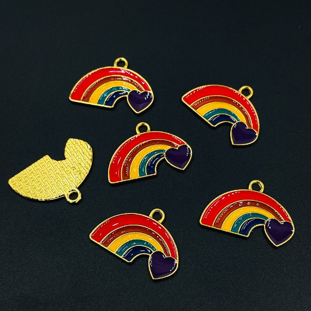 Copper Enamel Multicolor Gold Rainbow Heart Charm For Women Pack Of_6