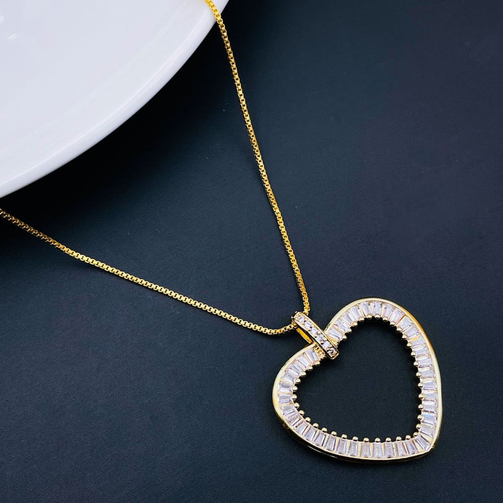 Heart Love Baguette Cubic Zirconia 18K Gold Copper Pendant Chain Bulk