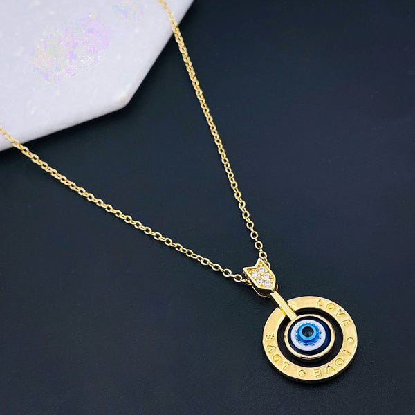 Love Evil Eye Engrave CZ 18K Gold Copper Pendant Chain Bulk Main image