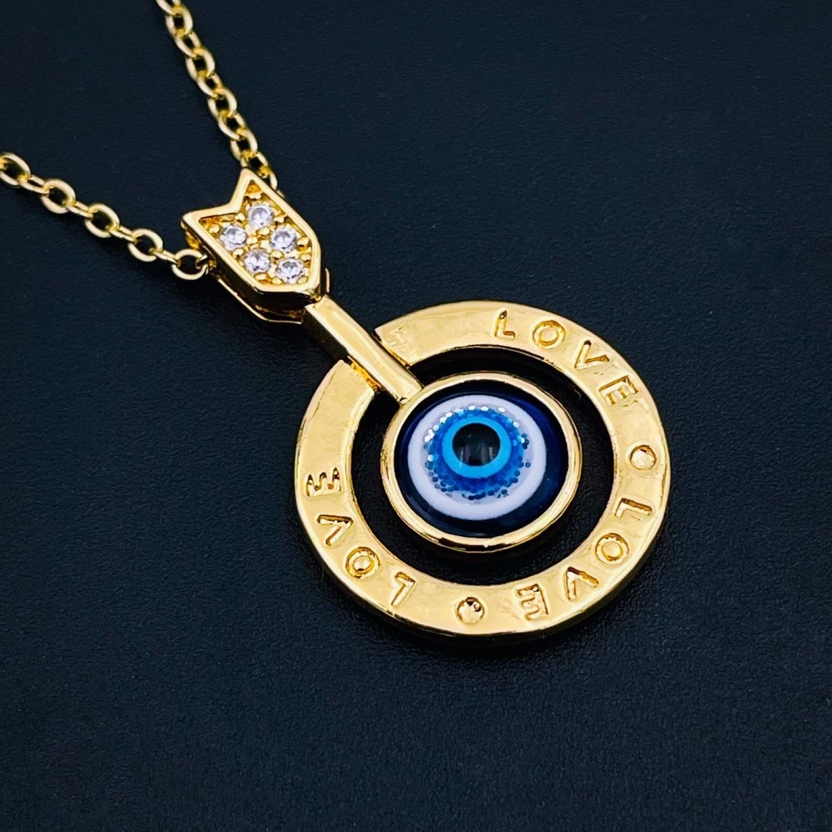 Love Evil Eye Engrave CZ 18K Gold Copper Pendant Chain Bulk Secondary image