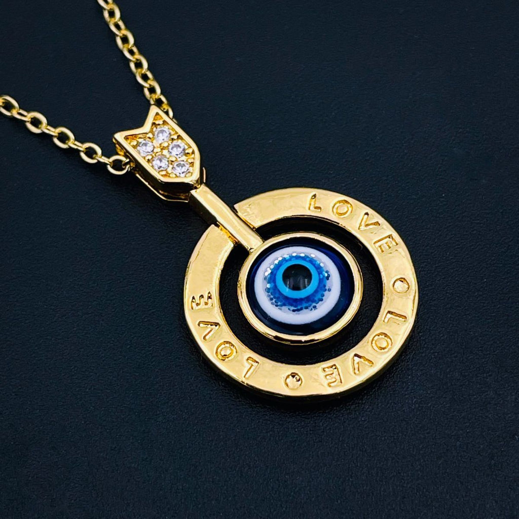 Love Evil Eye Engrave CZ 18K Gold Copper Pendant Chain Bulk