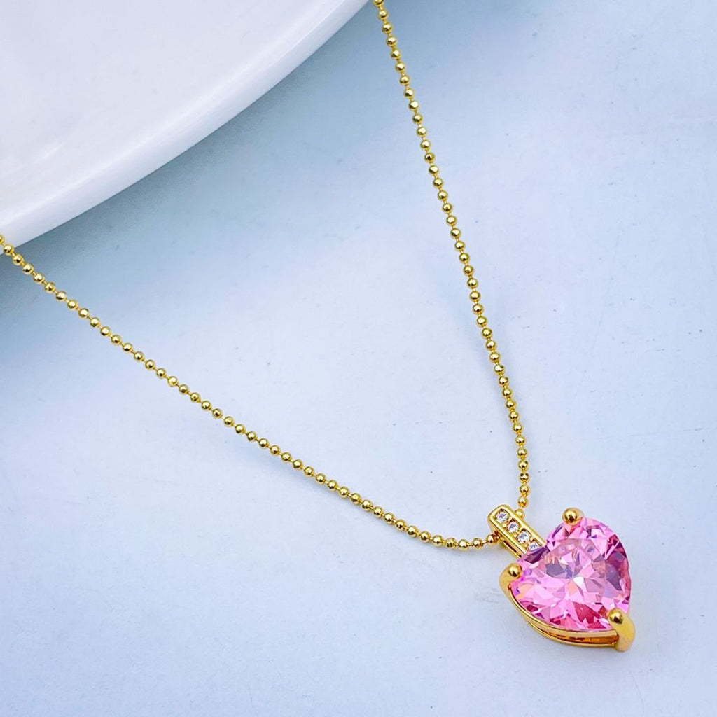 Solitaire Heart Cubic Zirconia 18K Gold Copper Pendant Chain Bulk