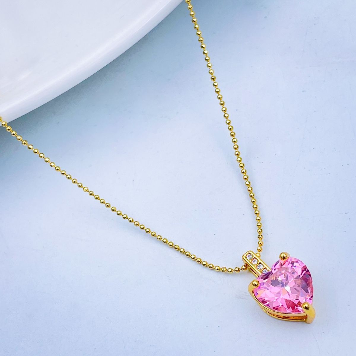 Solitaire Heart Cubic Zirconia 18K Gold Copper Pendant Chain Bulk