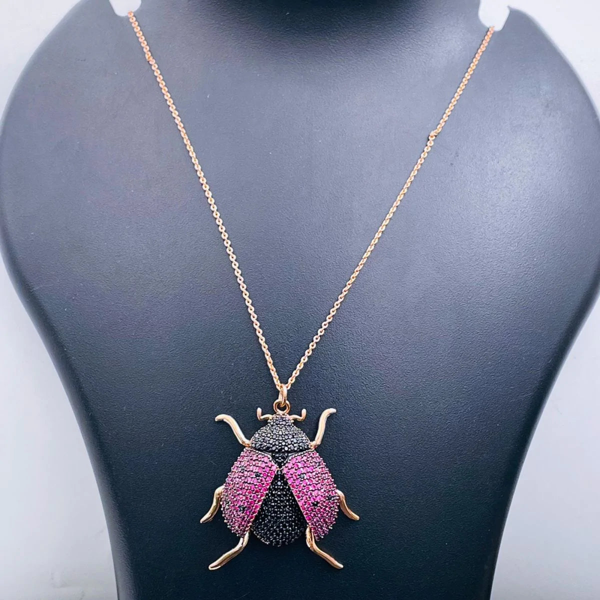 Lady Bird Insect Purple Black Studded 18K Rose Gold Pendant Chain Bulk