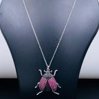 Lady Bird Insect Pink Black Studded Silver Pendant Chain Women Bulk