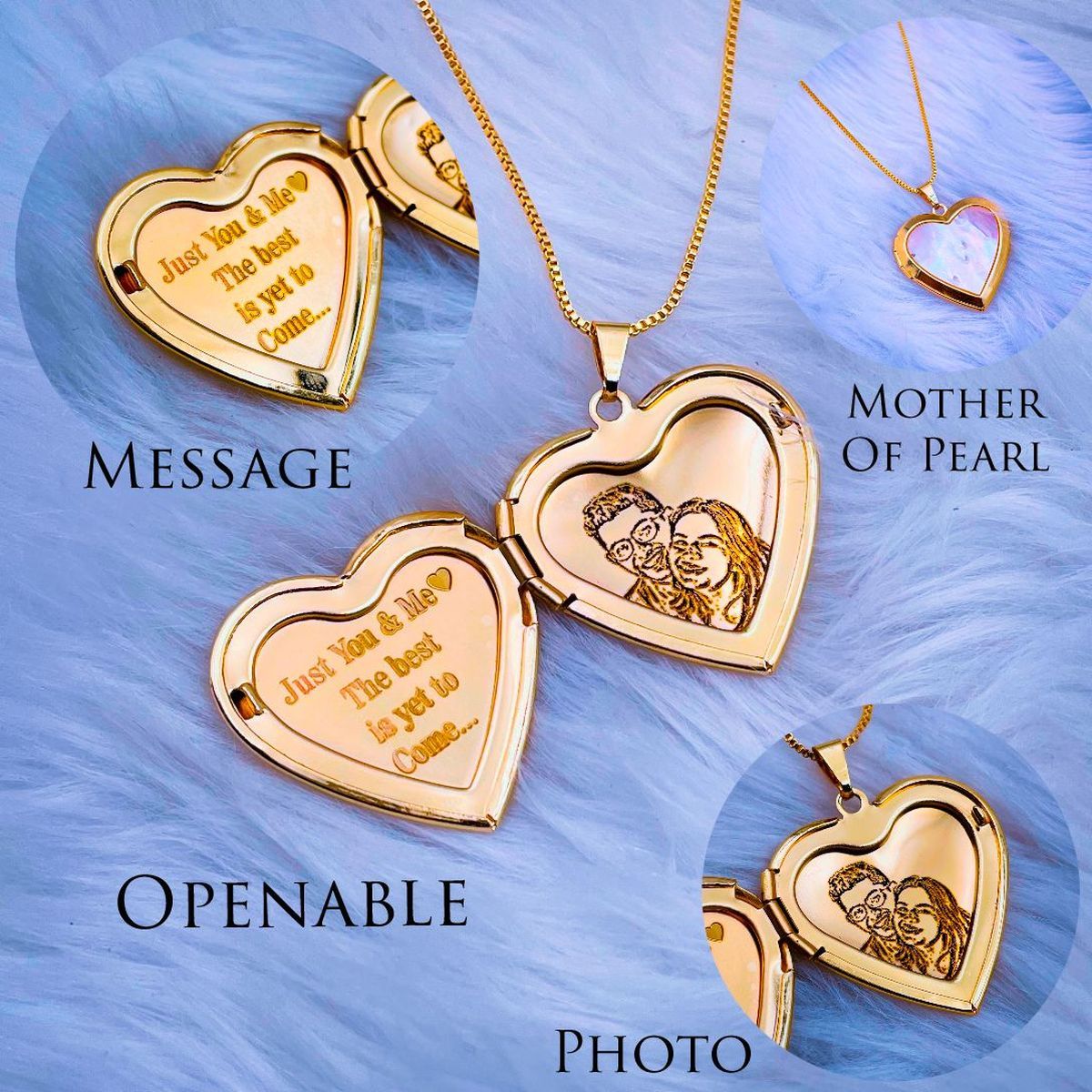 Large White Heart Love Mother of Pearl Openable Photo Frame Pendant Chain for Women