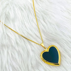 Turquoise Heart Love Mother of Pearl Openable Photo Frame Pendant Chain for Women