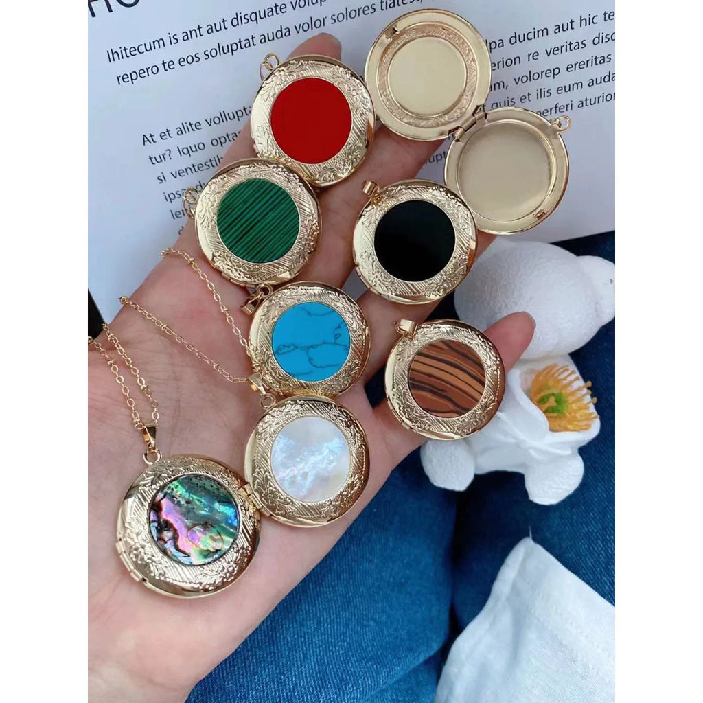 Mother Of Pearl Round White Openable Photo Frame Pendant Chain Bulk