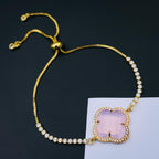 Pink Gold Quartz Clover Flower 18K Adjustable Slider Bracelet Bulk