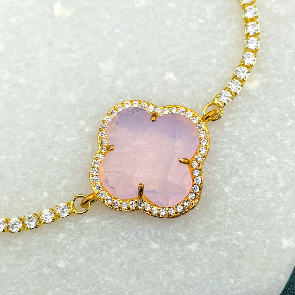 Pink Gold Quartz Clover Flower 18K Adjustable Slider Bracelet Bulk