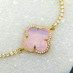 Pink Gold Quartz Clover Flower 18K Adjustable Slider Bracelet Bulk