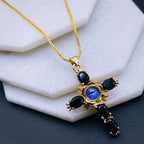 Black Sapphire Blue Evil Eye Cross Jesus CZ Gold Pendant Chain Bulk