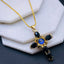 Black Sapphire Blue Evil Eye Cross Jesus CZ Gold Pendant Chain Bulk