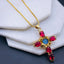 Ruby Red Evil Eye Cross Jesus CZ 18K Gold Copper Pendant Chain Bulk