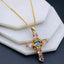 Pink Sapphire Evil Eye Cross Jesus CZ Gold Copper Pendant Chain Bulk