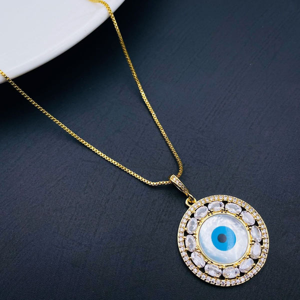 Evil Eye Mother Of Pearl Oval CZ 18K Gold Pendant Chain Bulk Main image