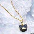 Dark Blue Teddy Bear Cubic Zirconia 18K Gold Pendant Links Chain Bulk