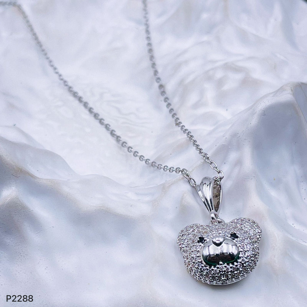 Silver Teddy Bear Cubic Zirconia 18K Gold Pendant Links Chain Bulk
