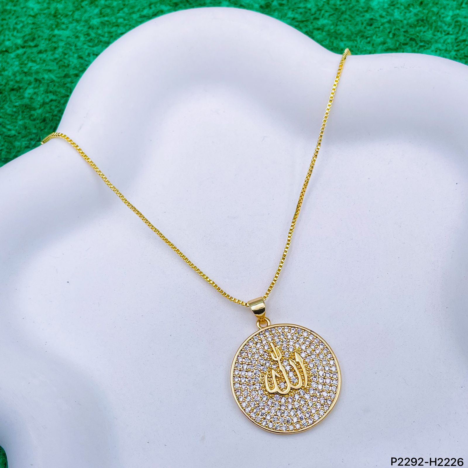 God Allah Studded Cubic Zirconia 18K Gold Medallion Pendant Chain Bulk Main image