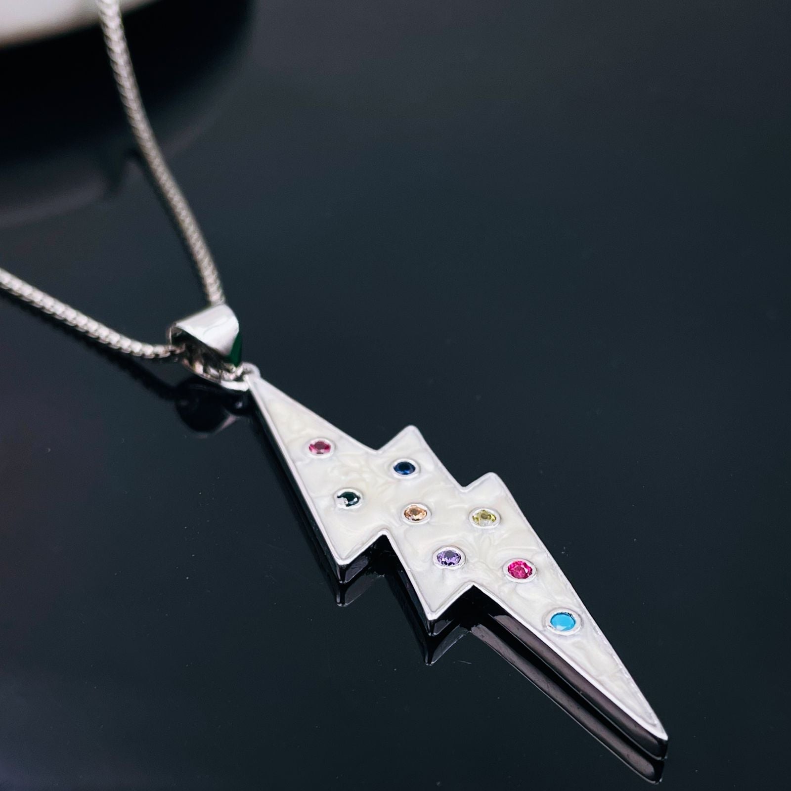 Lightening Thunder White Enamel Silver Pendant Chain For Women Bulk Main image