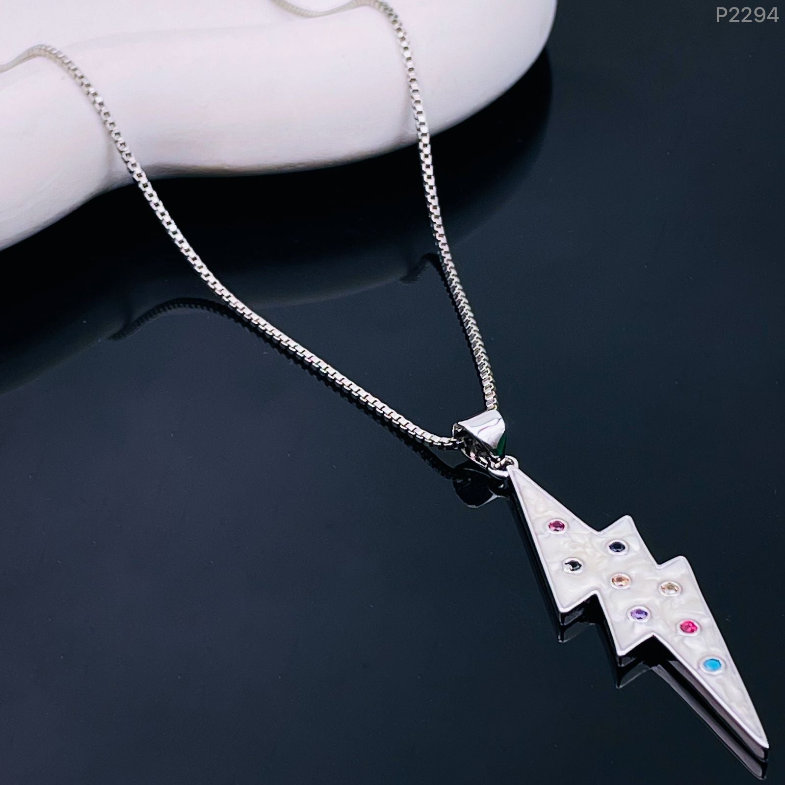 Lightening Thunder White Enamel Silver Pendant Chain For Women Bulk Secondary image