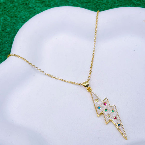 Lightening Thunder White Enamel 18K Gold Pendant Chain For Women Bulk Secondary image