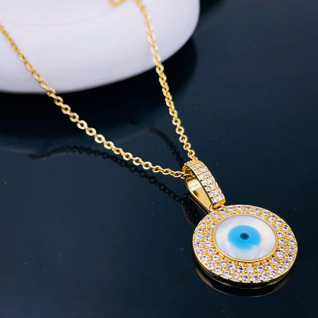 Mother Of Pearl Medallion Cubic Zirconia 18K Gold Pendant Chain Bulk