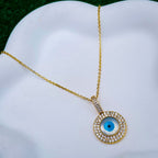 Mother Of Pearl Medallion Cubic Zirconia 18K Gold Pendant Chain Bulk