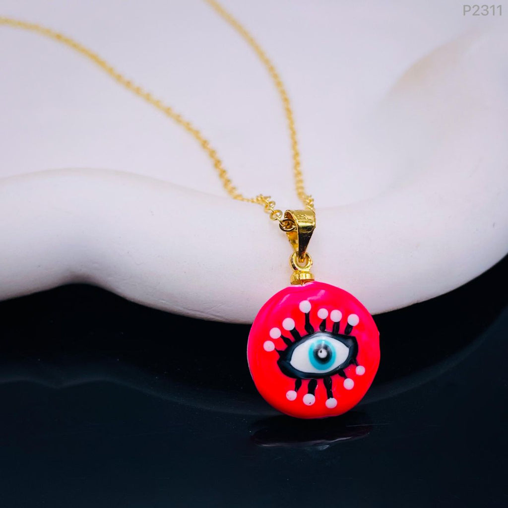 Neon Yellow Enamel Evil Eye Enamel 18K Gold Pendant Chain Women Bulk
