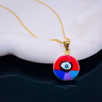 Neon Yellow Enamel Evil Eye Enamel 18K Gold Pendant Chain Women Bulk