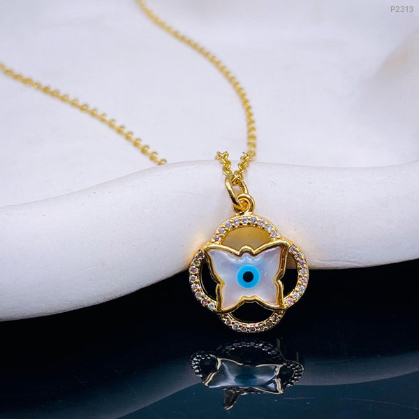 Butterfly Clover Evil Eye Mother Of Pearl 18K Gold Pendant Chain Bulk Main image