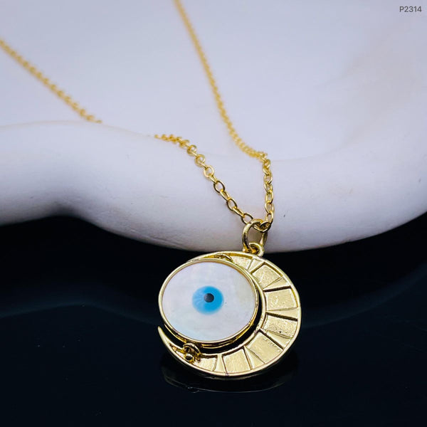 Sun Moon Evil Eye Mother Of Pearl 18K Gold Pendant Chain Women Bulk Main image
