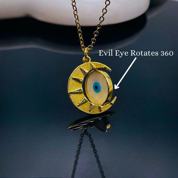 Sun Moon Evil Eye Mother Of Pearl 18K Gold Pendant Chain Women Bulk Secondary image