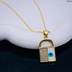 Lock Mother Of Pearl 18K Gold Pendant Chain For Women Bulk
