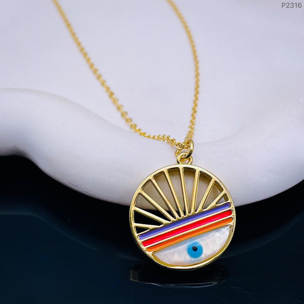Rising Sun Enamel Mother Of Pearl 18K Gold Pendant Chain Women Bulk Main image