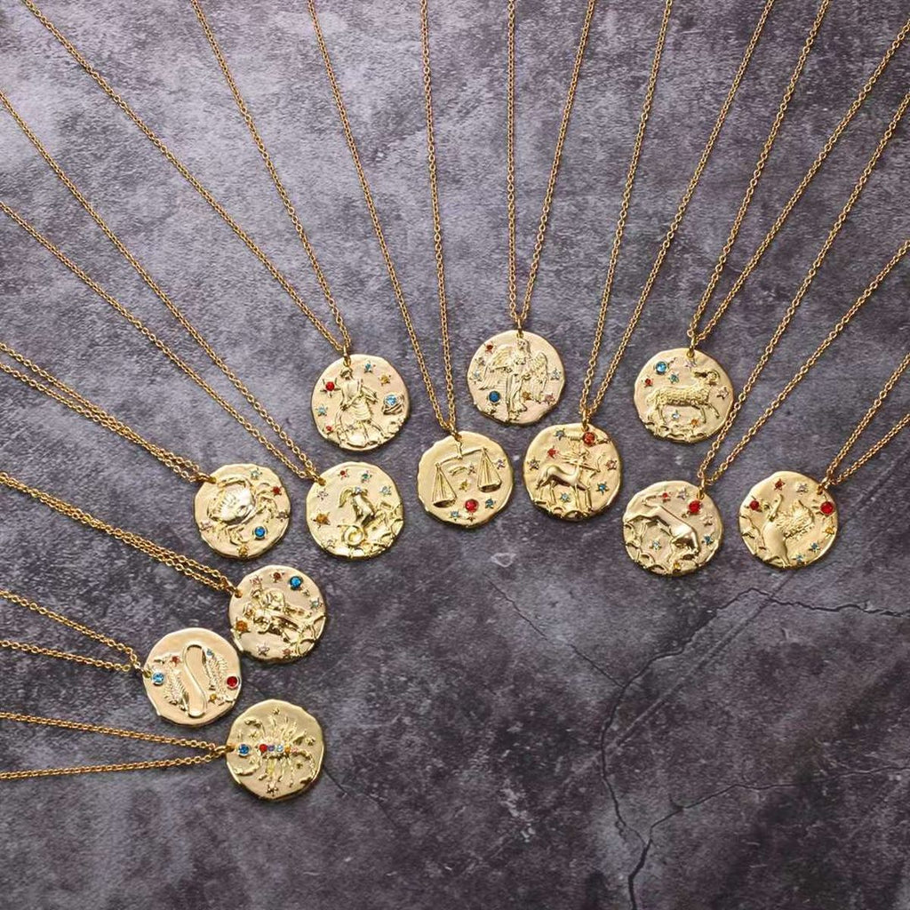 Pisces Beaten 18K Gold Medallion Zodiac Sign Chain For Women Bulk
