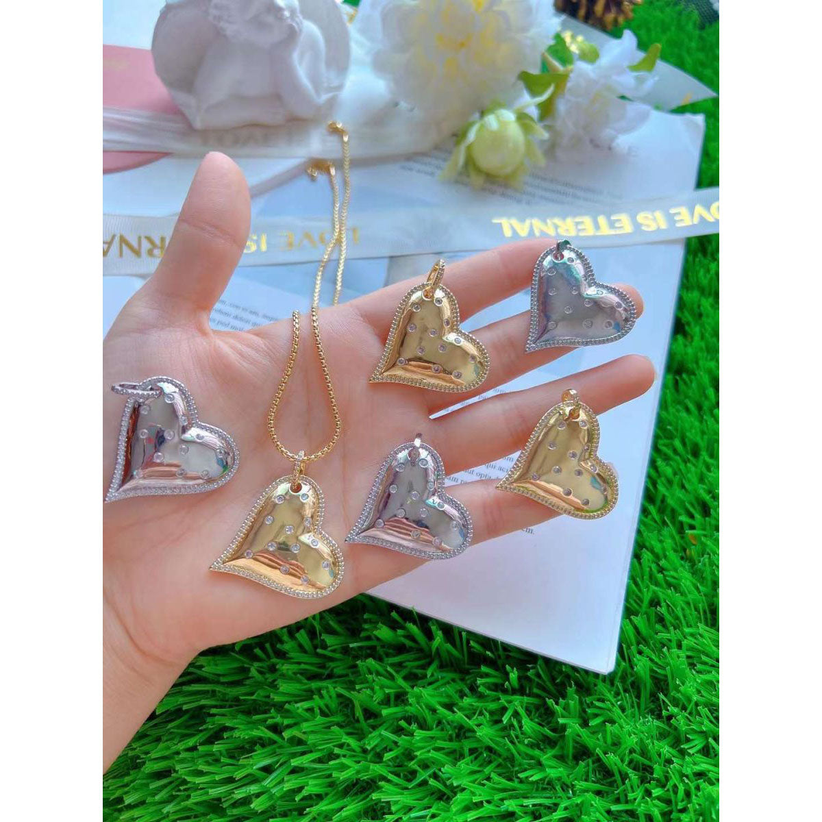 Heart Gold Cubic Zirconia Copper Pendant Chain For Women Bulk Secondary image