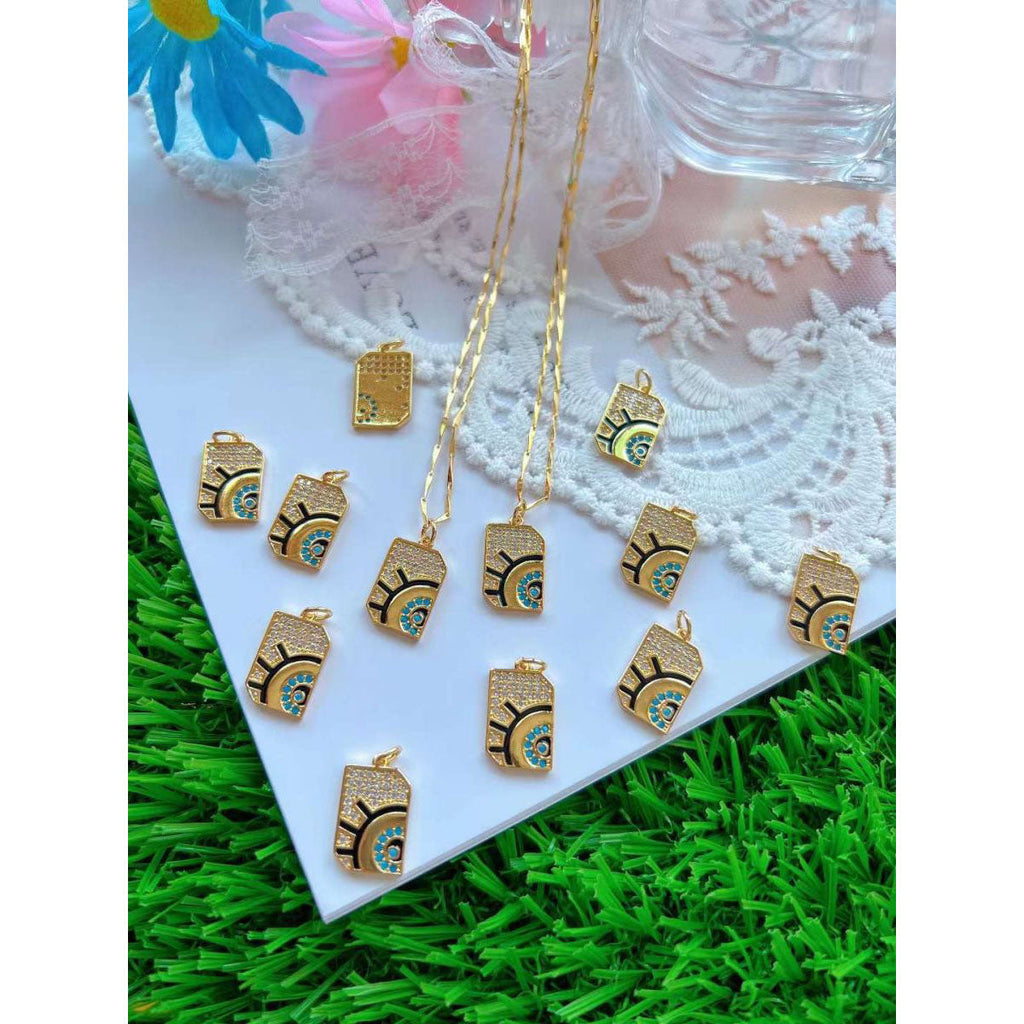 Evil Eye Gold Cubic Zirconia Copper Pendant Chain For Women Bulk