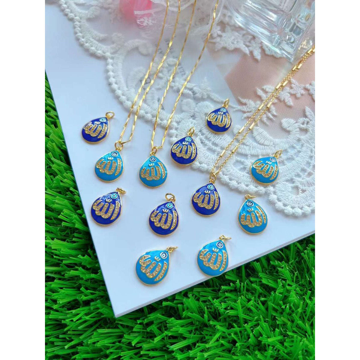 Evil Eye Blue Cubic Zirconia Copper Pendant Chain For Women Bulk Main image