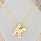 A Party Balloon Bubble Puffed Initial Alphabet Letter 18K Glossy Gold Anti Tarnish Pendant Chain