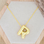A Party Balloon Bubble Puffed Initial Alphabet Letter 18K Glossy Gold Anti Tarnish Pendant Chain