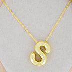 A Party Balloon Bubble Puffed Initial Alphabet Letter 18K Glossy Gold Anti Tarnish Pendant Chain