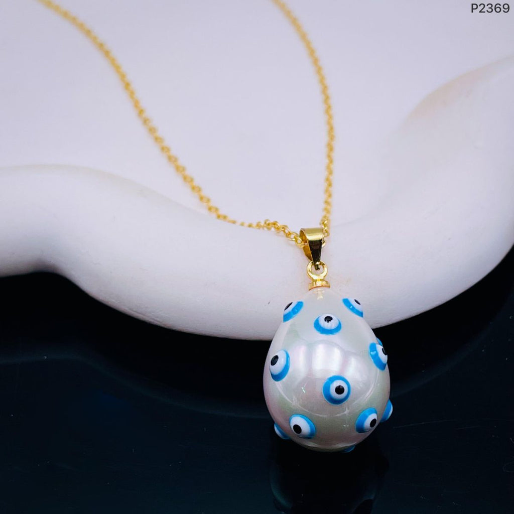 White Drop Pearl Evil Eye 18K Gold Pendant Chain For Women Bulk